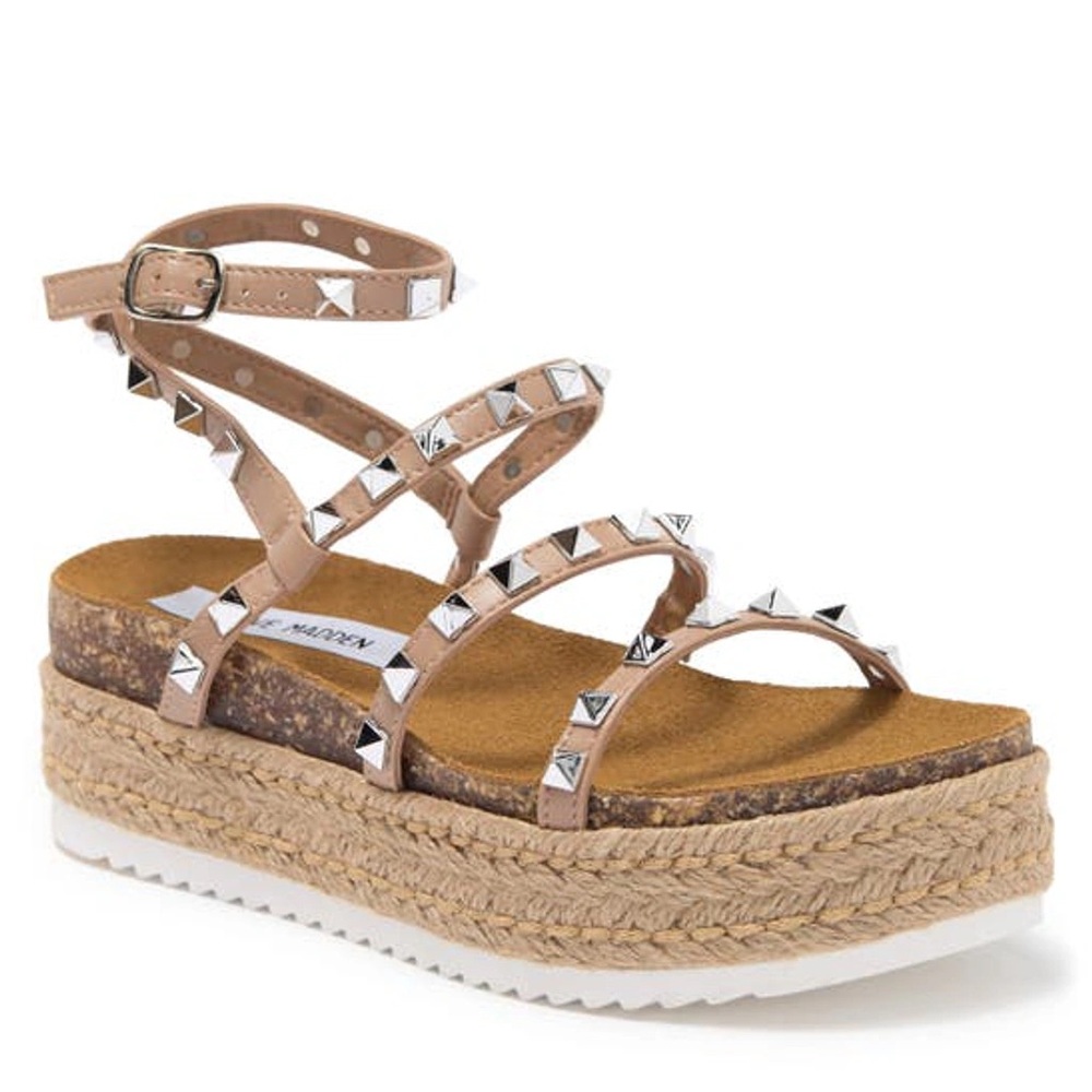 Steve Madden Beige Studded Espadrille Platform Sandals